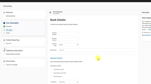 Onboarding - Direct Deposit